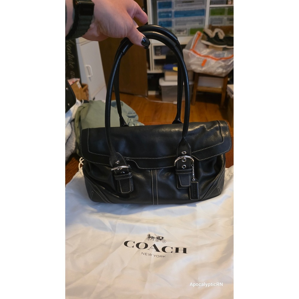 Coach Soho Flap Satchel Bag Black Leather Vintage Y2K 9636
